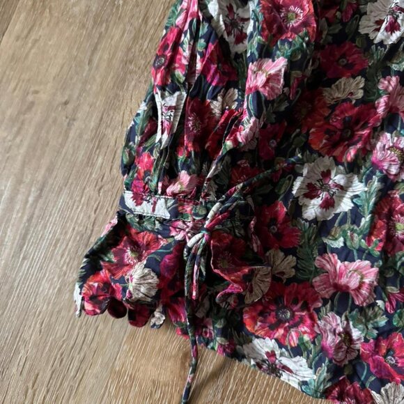J.Crew Liberty Scalloped Sleeve Art Poppy Amelie Floral Sleeve Top Size M - Picture 5 of 7